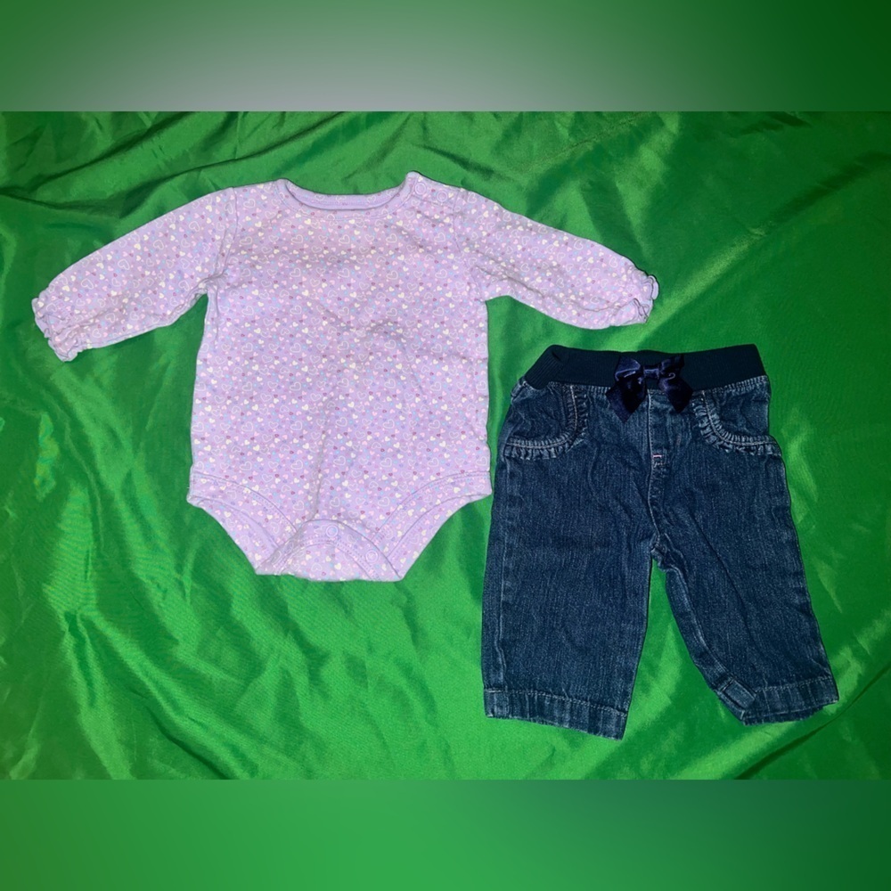 Garanimals Purple Heart Onesie and Jeans Bundle Outfit 0-3 Months